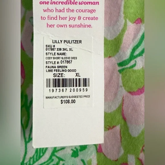 NWT Lilly Pulitzer Cody Short Sleeve Dress Fauna Green Lime Feeling Good Size XL - Picture 4 of 4